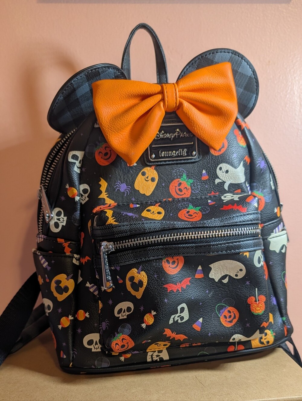 2021 Authentic Loungefly Disney Parks Black Backpack with Orange Bow